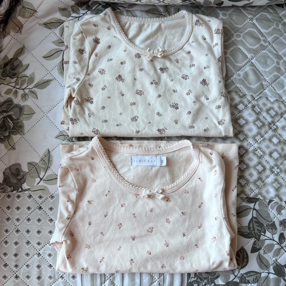 Floral Print Cream Pajama Tops